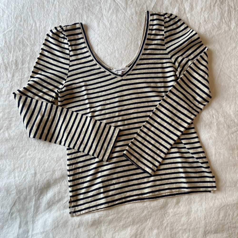 Emerson Fry Cream and Black Striped Long Sleeve Top